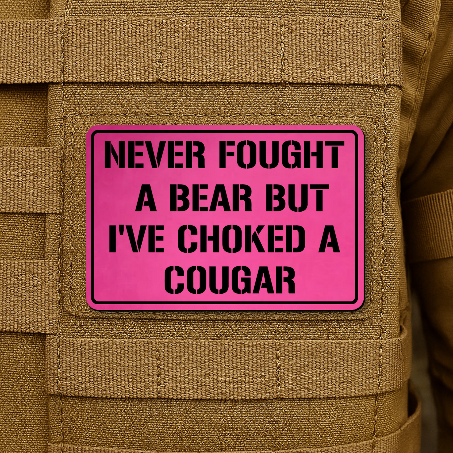 I’ve Choked A Cougar Funny Morale Patch, 2x3" | Made in USA | VELCRO® Brand Hook Backing