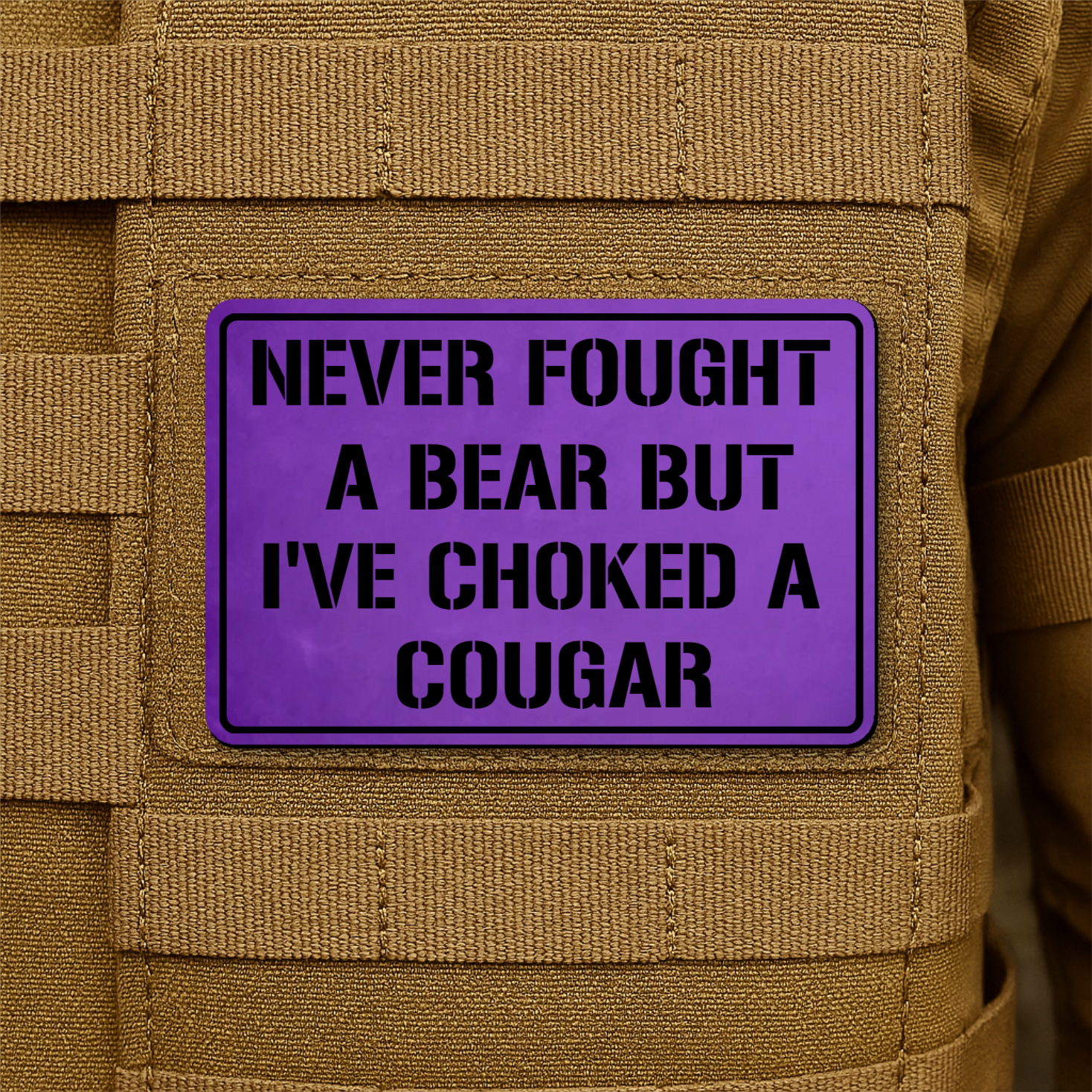 I’ve Choked A Cougar Funny Morale Patch, 2x3" | Made in USA | VELCRO® Brand Hook Backing