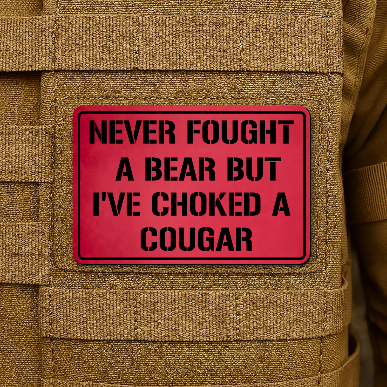 I’ve Choked A Cougar Funny Morale Patch, 2x3" | Made in USA | VELCRO® Brand Hook Backing