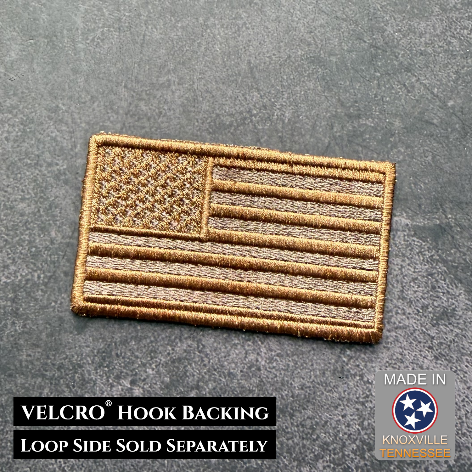Subdued Coyote Brown American Flag Patch, 2x3.5" | Made in USA | VELCRO® Brand Hook Backing