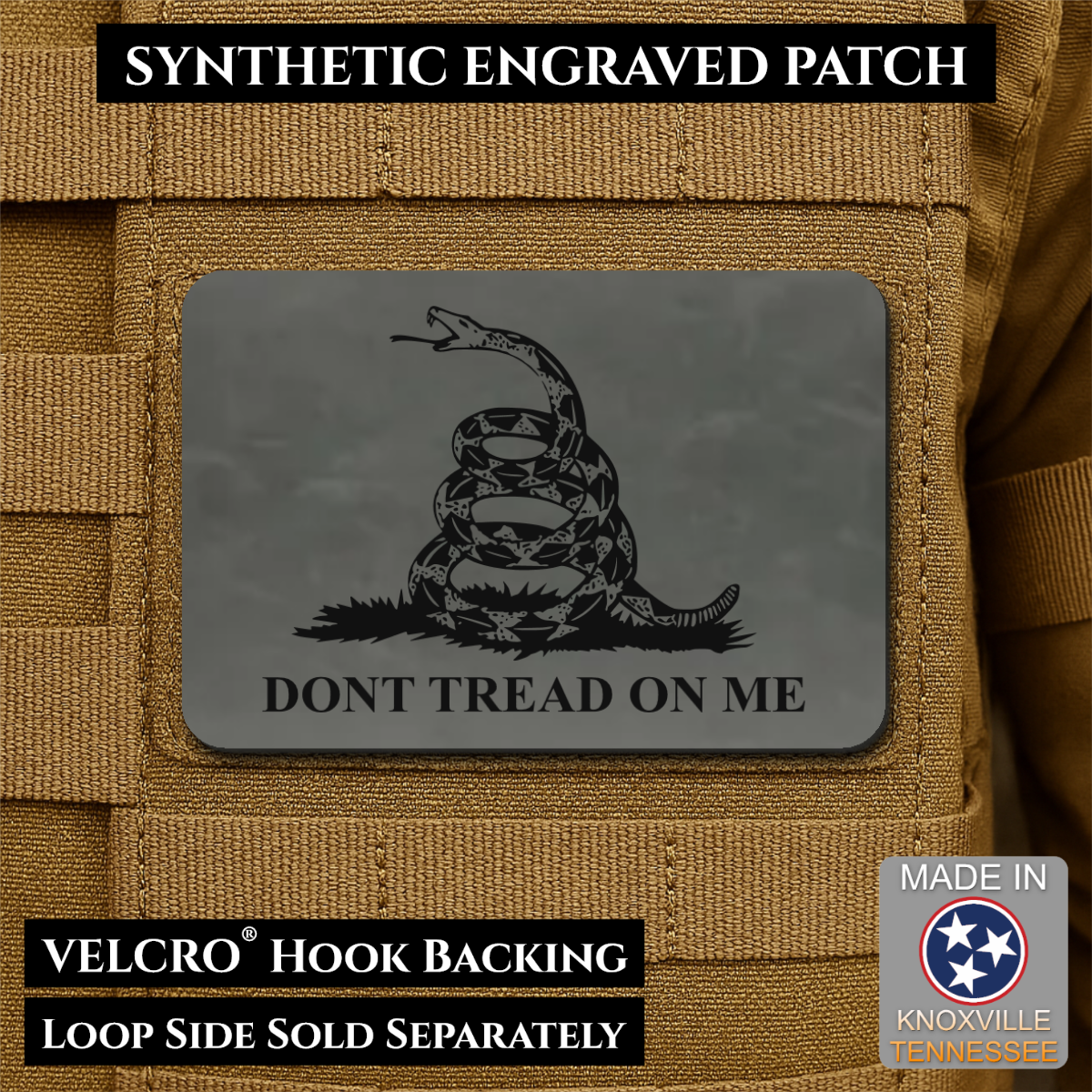 Don’t Tread on Me Gadsden Tactical Flag Patch, 2x3" | Made in USA | VELCRO® Brand Hook Backing