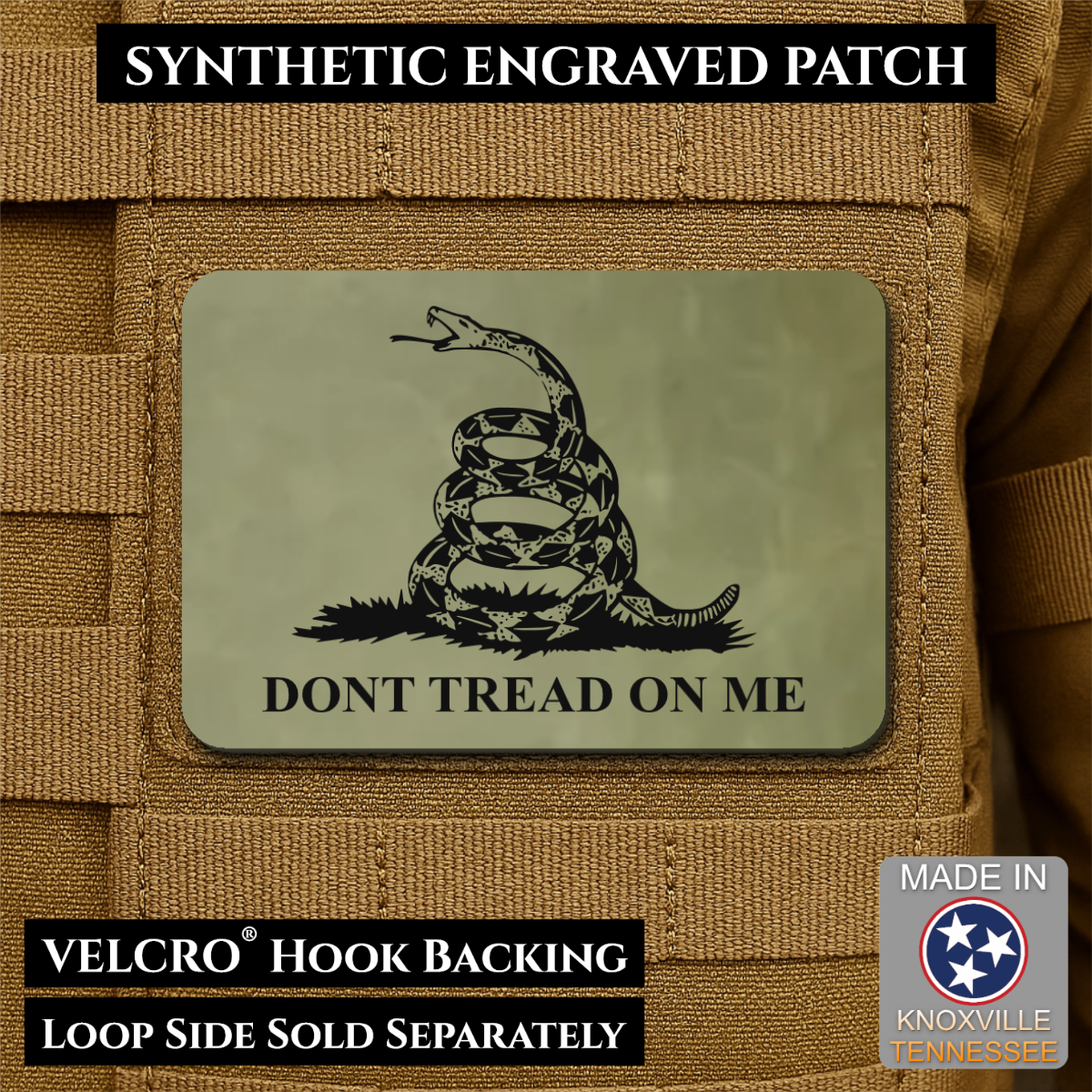 Don’t Tread on Me Gadsden Tactical Flag Patch, 2x3" | Made in USA | VELCRO® Brand Hook Backing