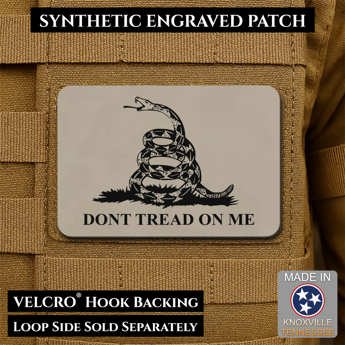 Don’t Tread on Me Gadsden Tactical Flag Patch, 2x3" | Made in USA | VELCRO® Brand Hook Backing