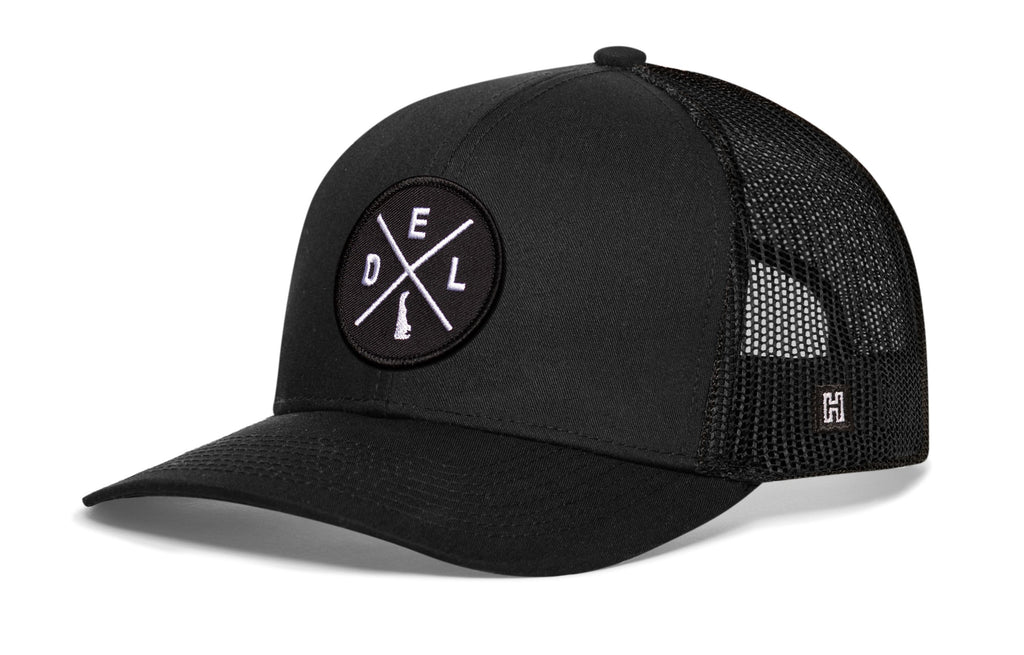 Delaware Trucker Hat  |  Black DEL X Snapback