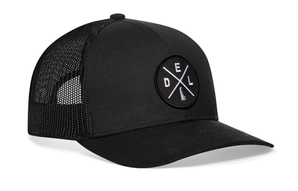 Delaware Trucker Hat  |  Black DEL X Snapback