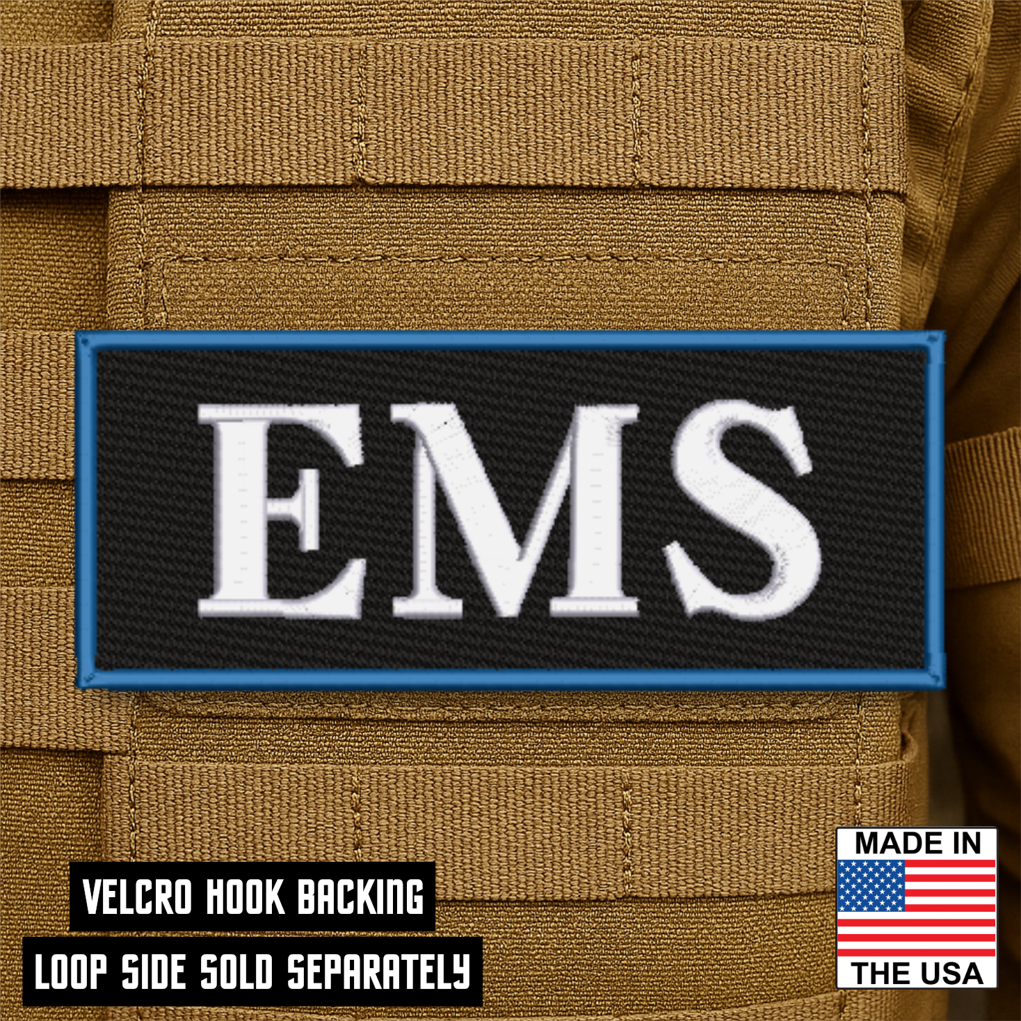 EMS ID Plate Carrier Patch 2.5" x 6" Hook & Loop | Made in USA