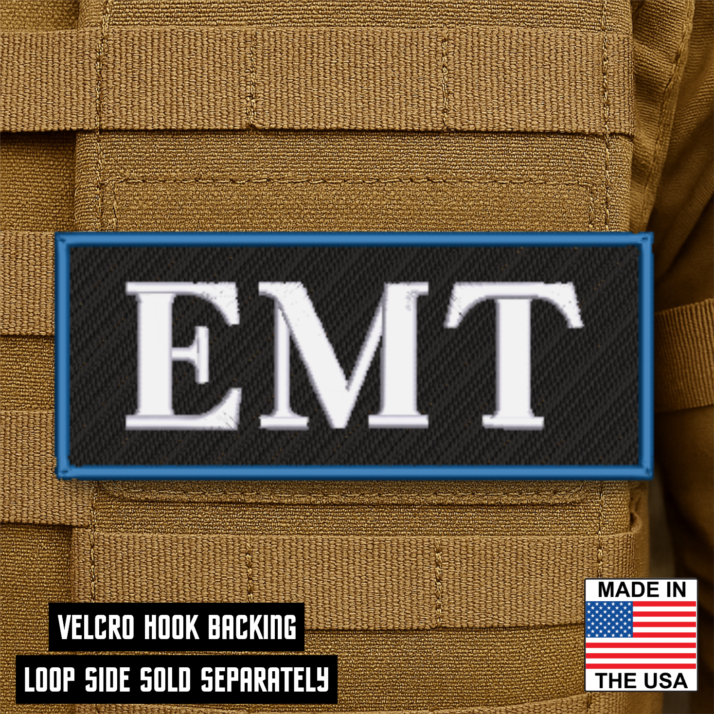 EMT ID Plate Carrier Patch 2.5" x 6" Hook & Loop | Made in USA