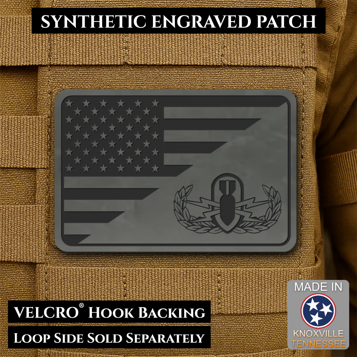 EOD Bomb Squad American Flag Morale Patch, 2x3" | Made in USA | VELCRO® Brand Hook Backing