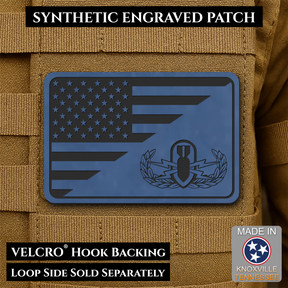 EOD Bomb Squad American Flag Morale Patch, 2x3" | Made in USA | VELCRO® Brand Hook Backing
