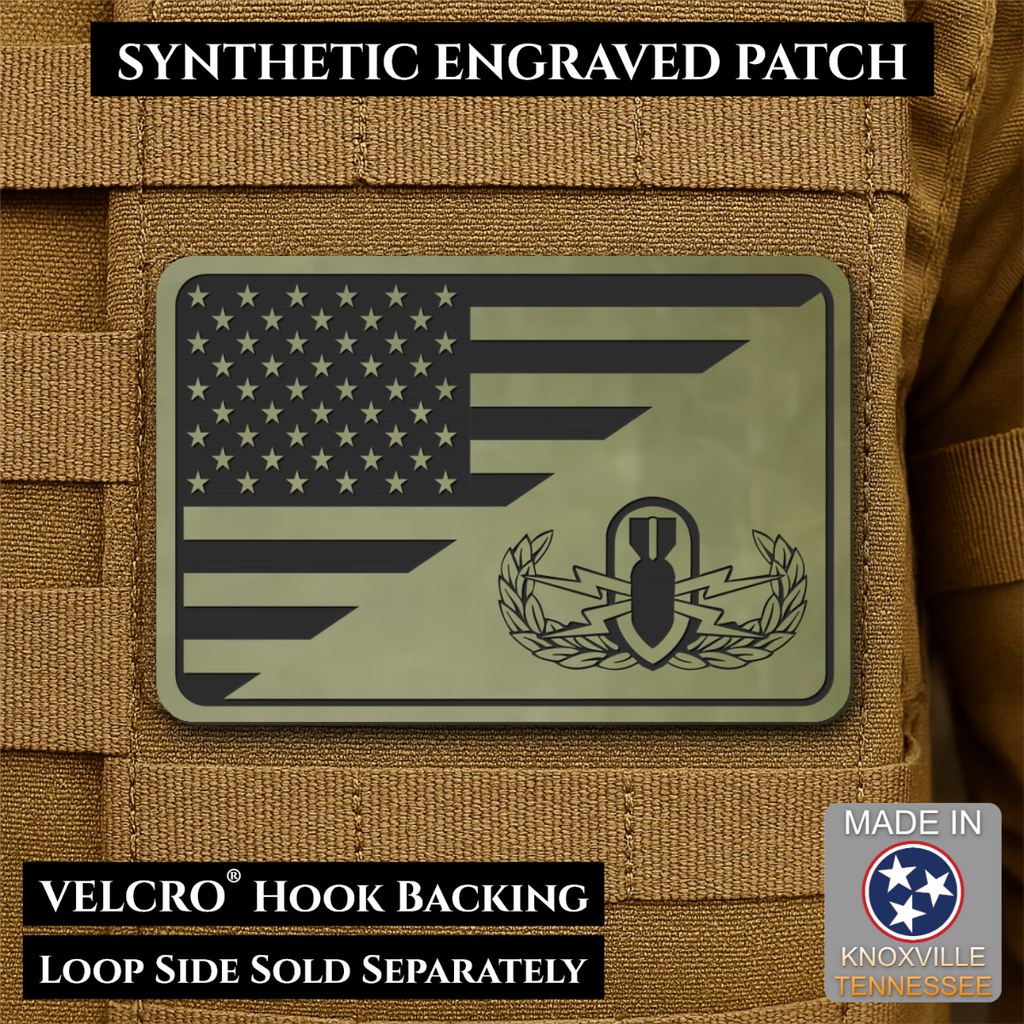EOD Bomb Squad American Flag Morale Patch, 2x3" | Made in USA | VELCRO® Brand Hook Backing