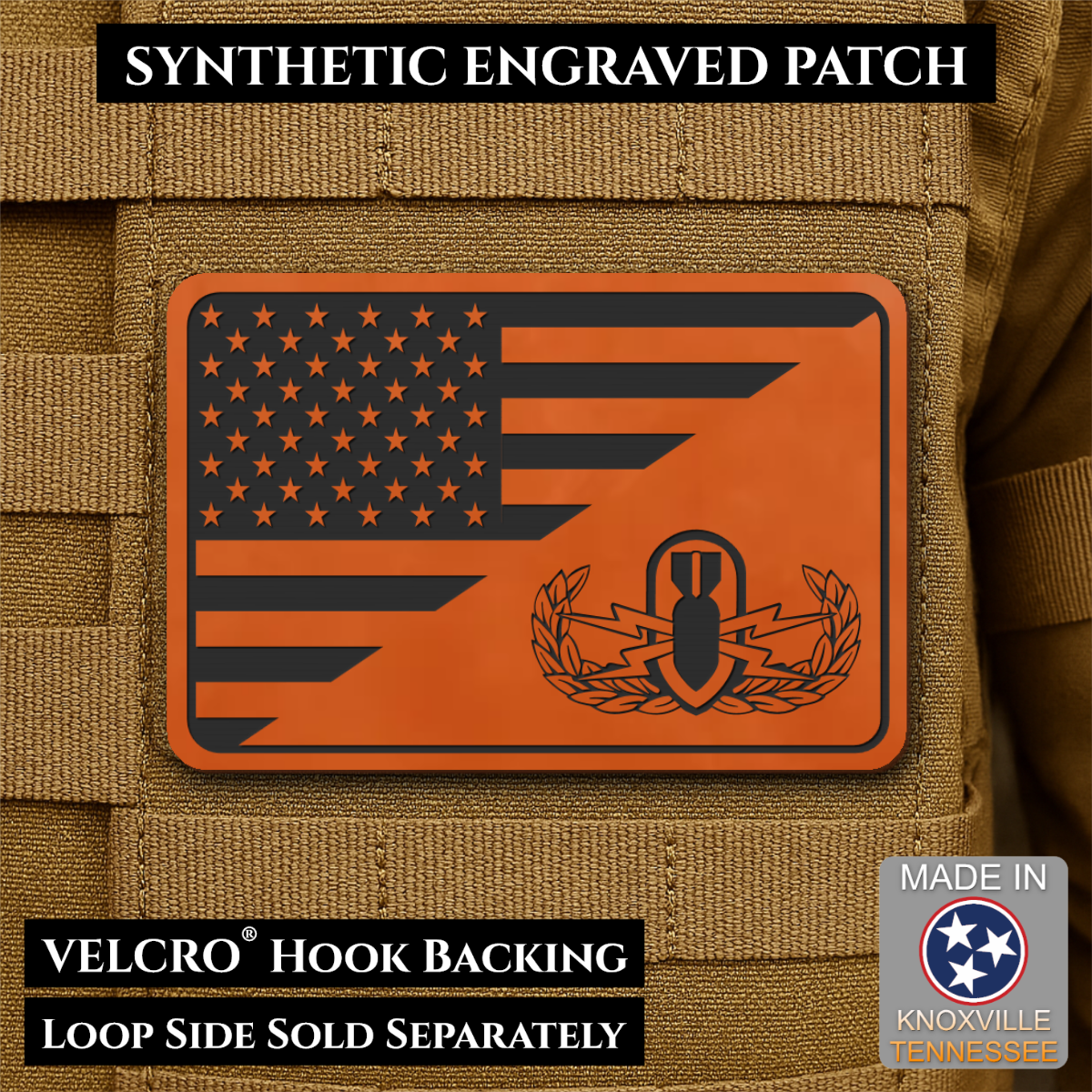 EOD Bomb Squad American Flag Morale Patch, 2x3" | Made in USA | VELCRO® Brand Hook Backing
