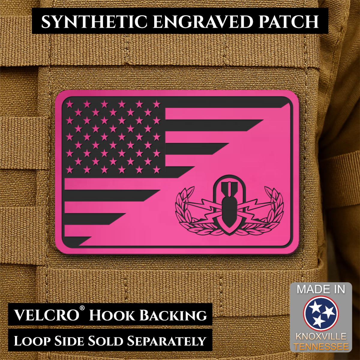 EOD Bomb Squad American Flag Morale Patch, 2x3" | Made in USA | VELCRO® Brand Hook Backing