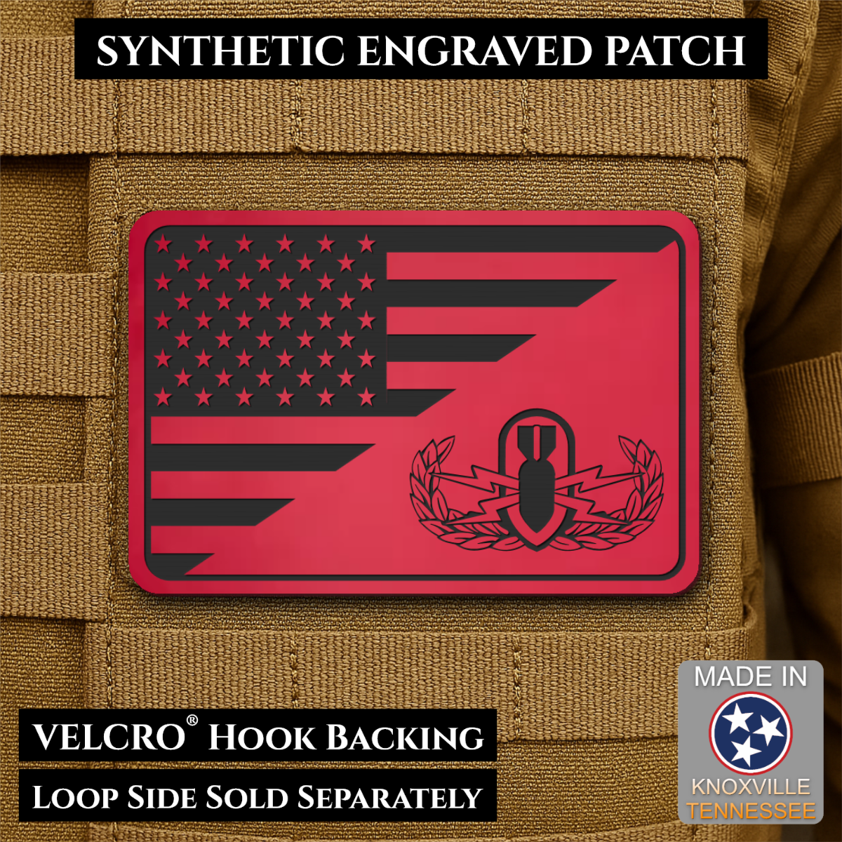 EOD Bomb Squad American Flag Morale Patch, 2x3" | Made in USA | VELCRO® Brand Hook Backing