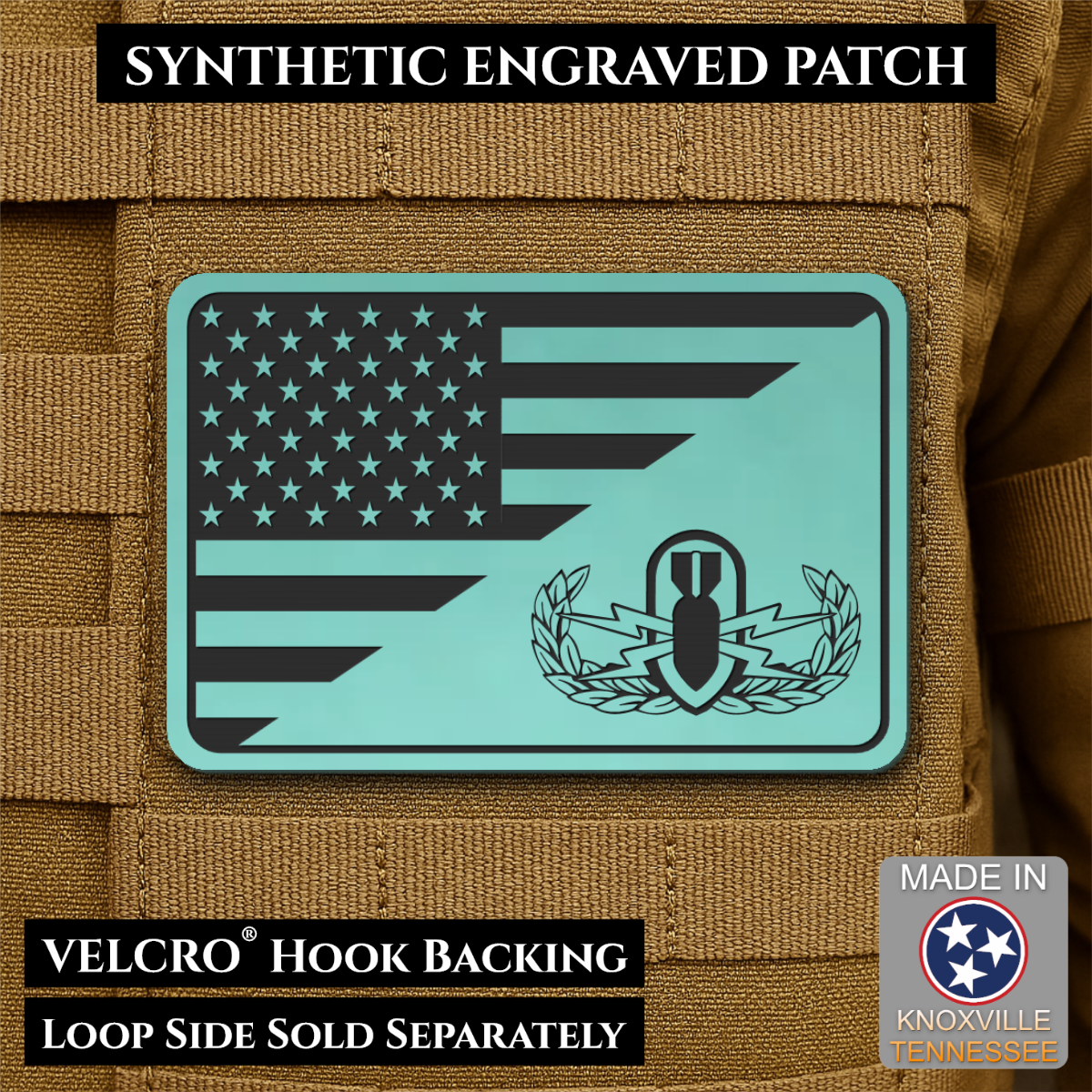 EOD Bomb Squad American Flag Morale Patch, 2x3" | Made in USA | VELCRO® Brand Hook Backing