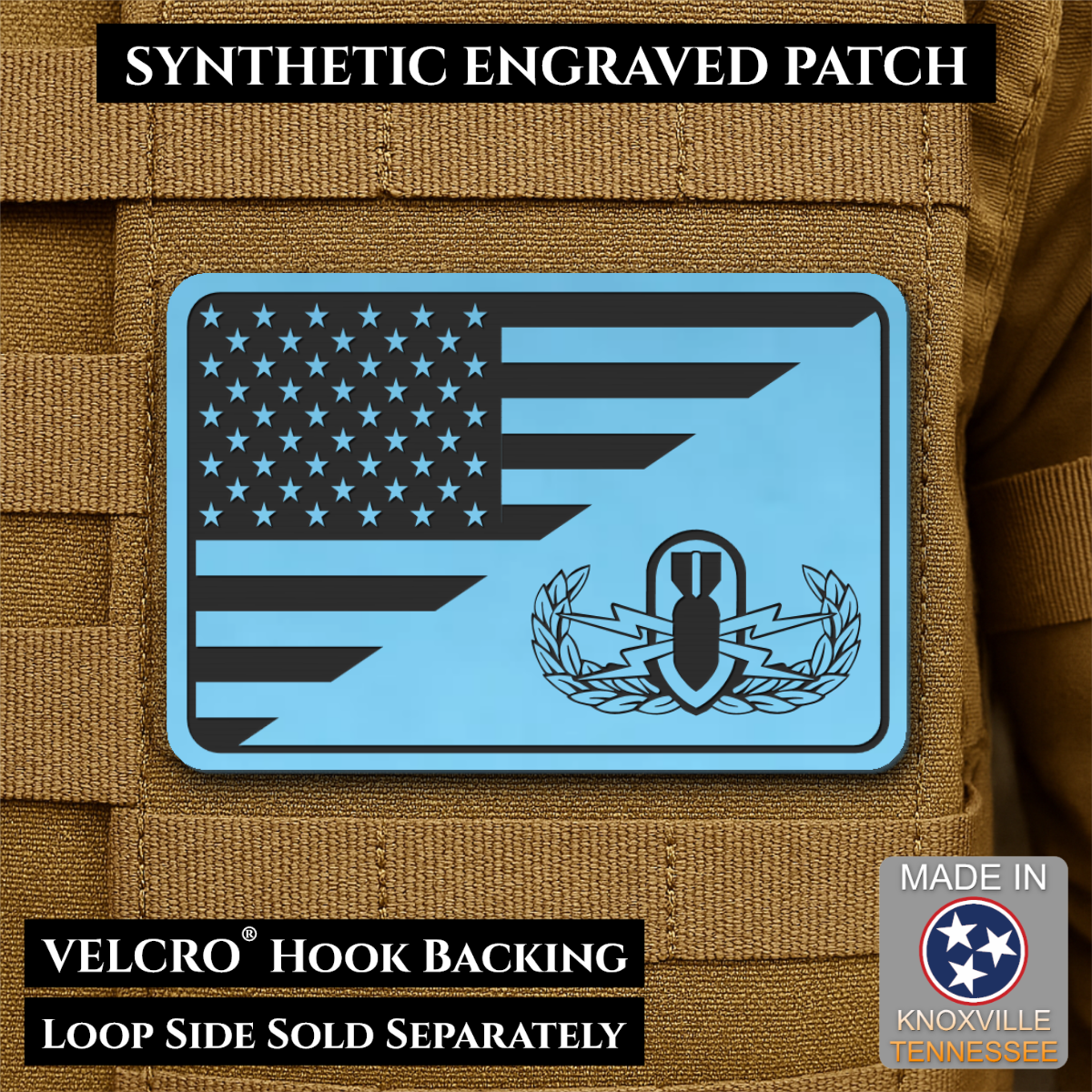 EOD Bomb Squad American Flag Morale Patch, 2x3" | Made in USA | VELCRO® Brand Hook Backing
