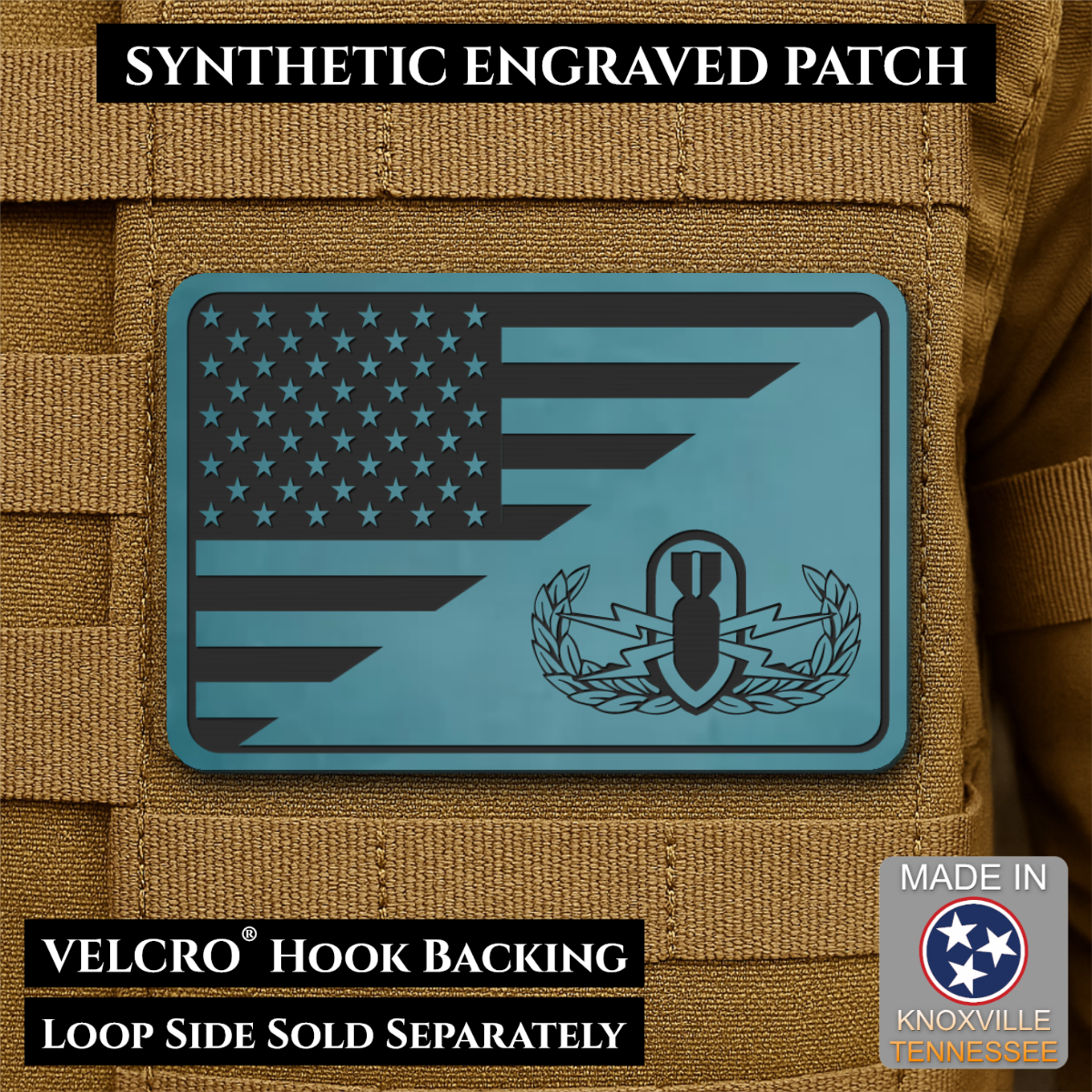 EOD Bomb Squad American Flag Morale Patch, 2x3" | Made in USA | VELCRO® Brand Hook Backing