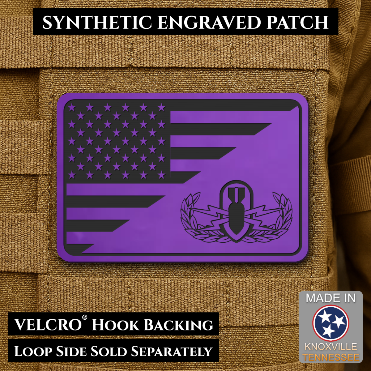 EOD Bomb Squad American Flag Morale Patch, 2x3" | Made in USA | VELCRO® Brand Hook Backing