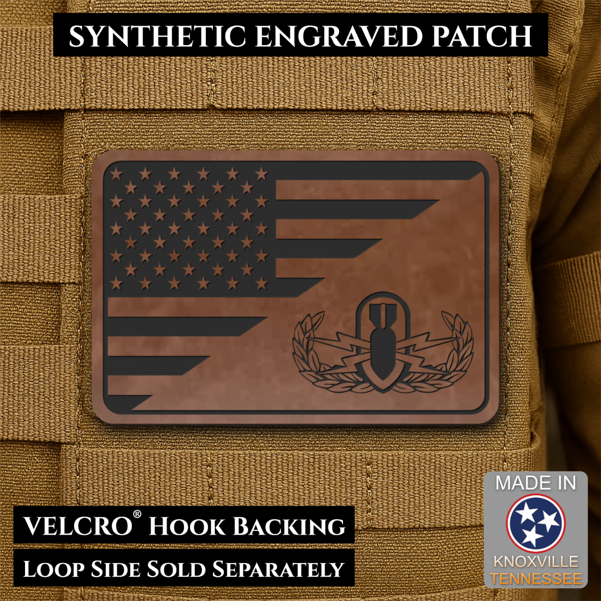 EOD Bomb Squad American Flag Morale Patch, 2x3" | Made in USA | VELCRO® Brand Hook Backing