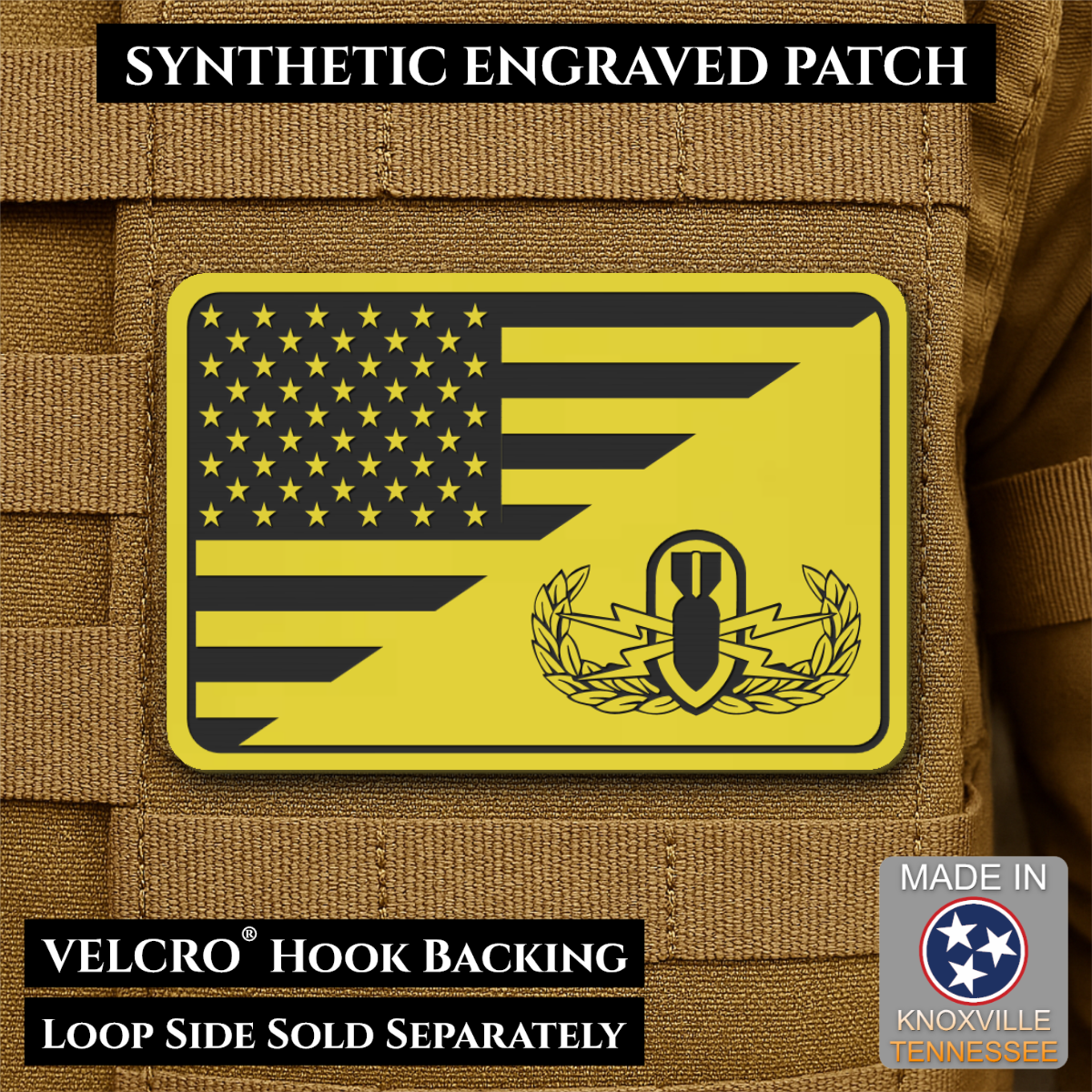 EOD Bomb Squad American Flag Morale Patch, 2x3" | Made in USA | VELCRO® Brand Hook Backing