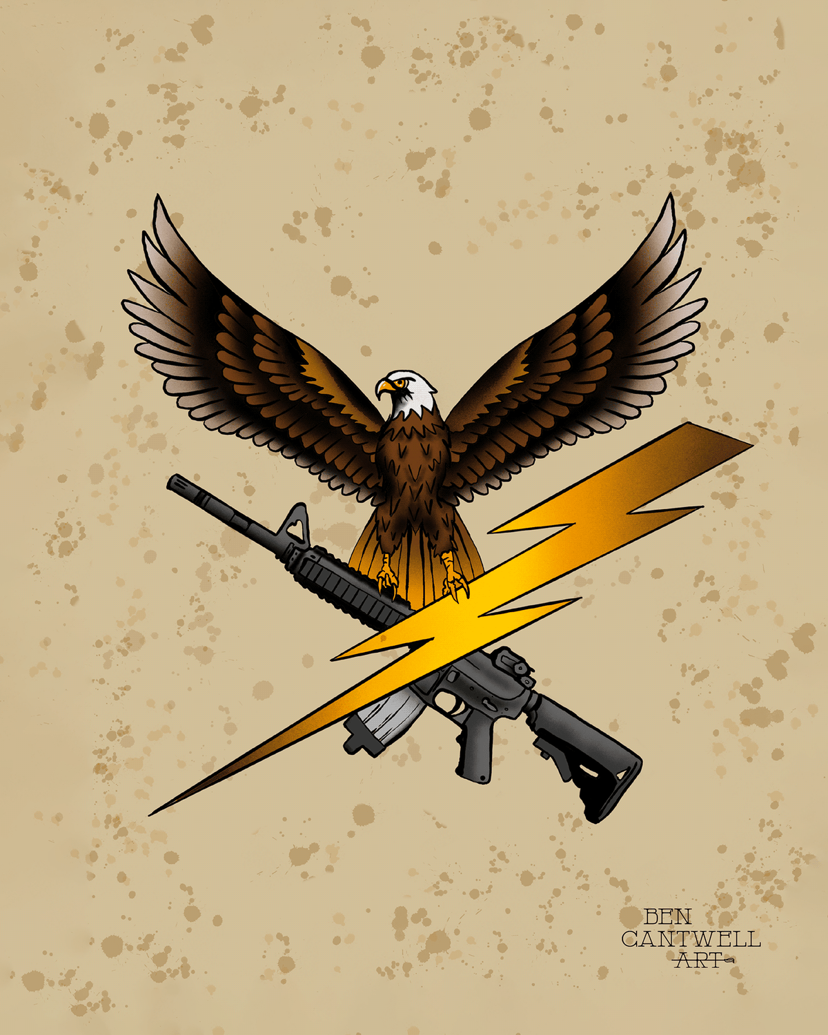 Eagle, Lightning Bolt And Rifle