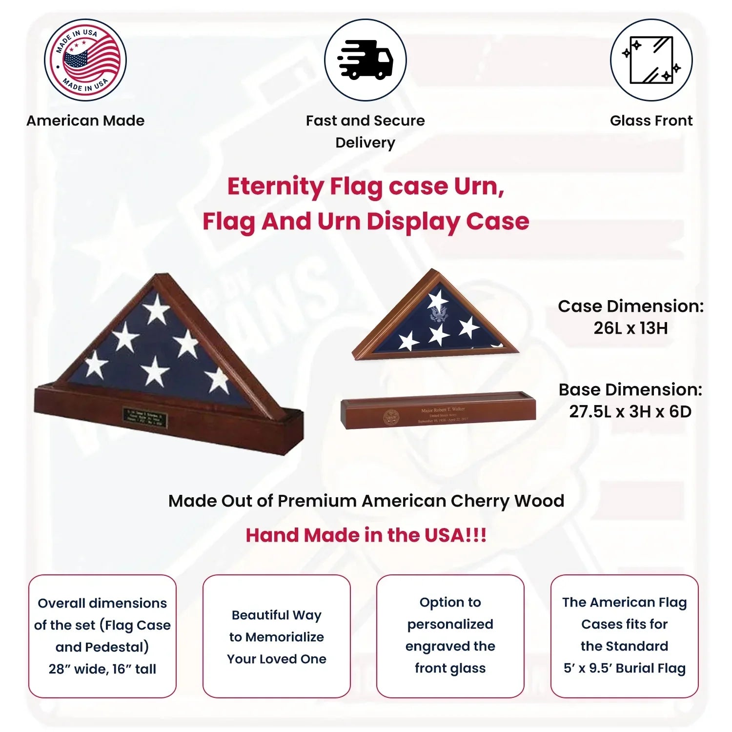 Flag and urn display case, Eternity Flag case, Flag Display Case