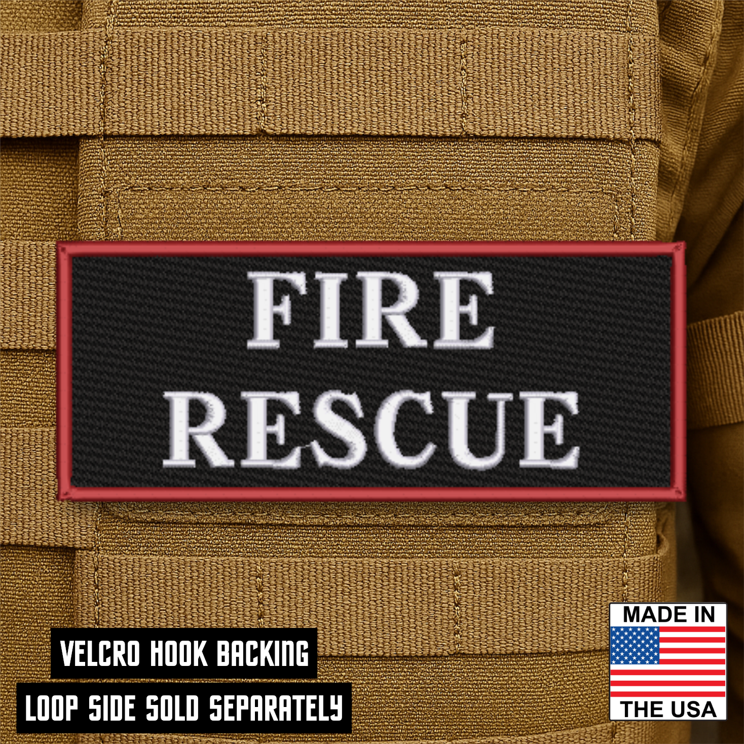 Fire Rescue ID Plate Carrier Patch 2.5" x 6" Hook & Loop | Made in USA
