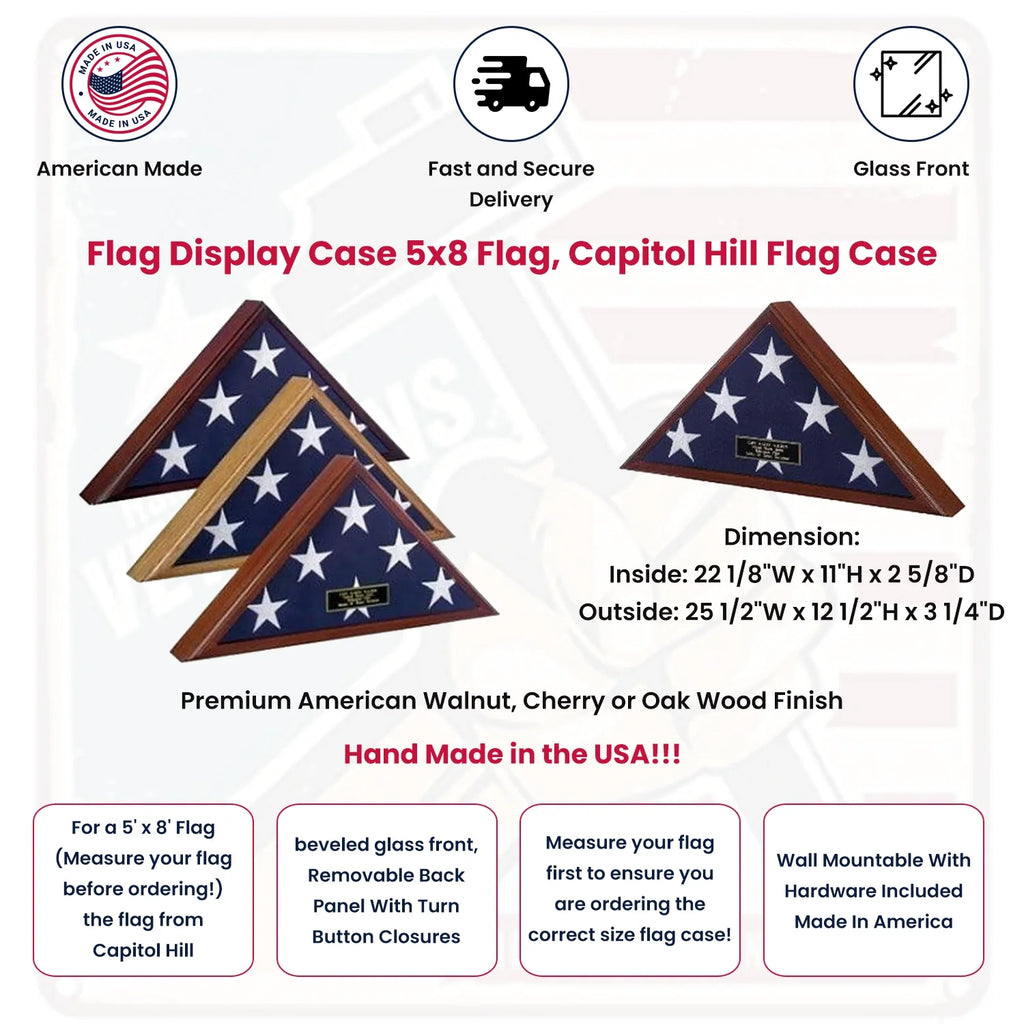 Flag Display Case 5x8 flag, Capitol Hill Flag Case Wall Mountable With Hardware Included