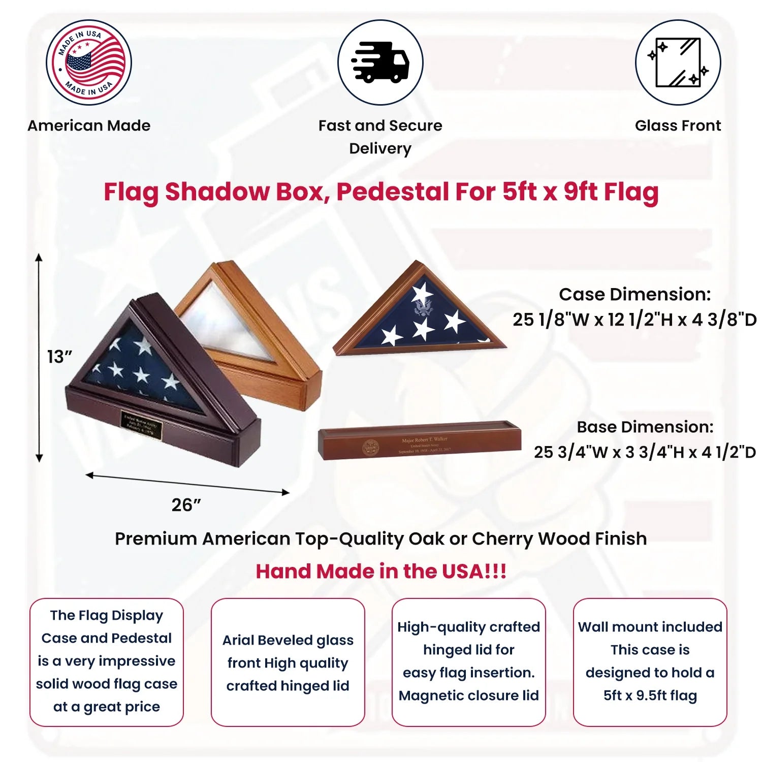 Flag Shadow Box  + Pedestal  + Plate For 5ft X 9ft Flag