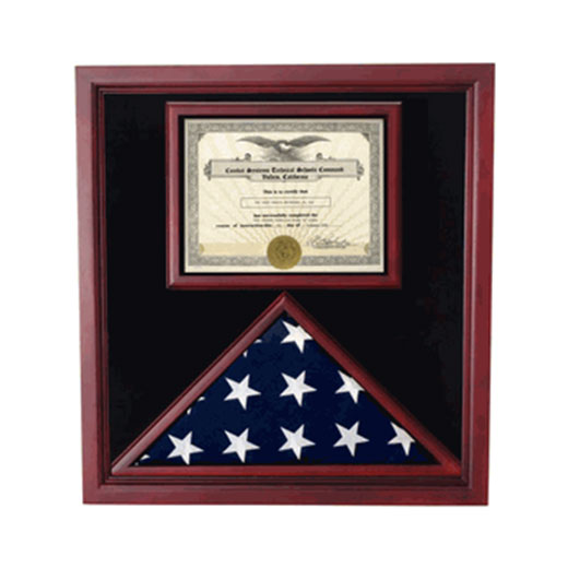 Flag and Certificate Case, Flag Display Cases With Certificate - Cherry Material.