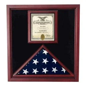 Flag and Document Display Case, Cherry Case with Document