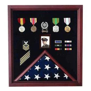 Flag and Photo Display case,Photo and Medal Display case - Cherry