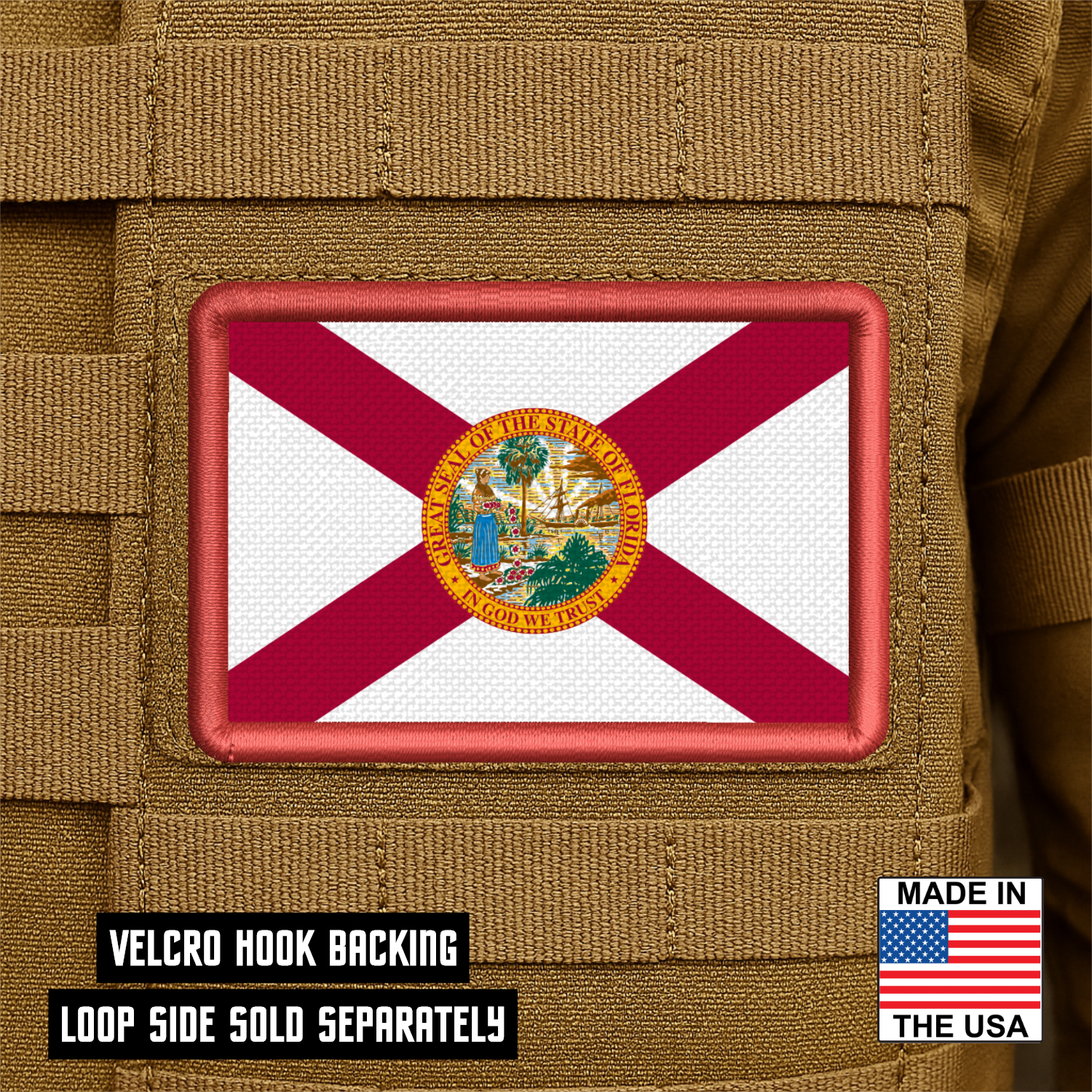 Florida State Flag Patch 2"x3" Hook & Loop | Made in USA | Pro-Print Full Color & Tactical Options