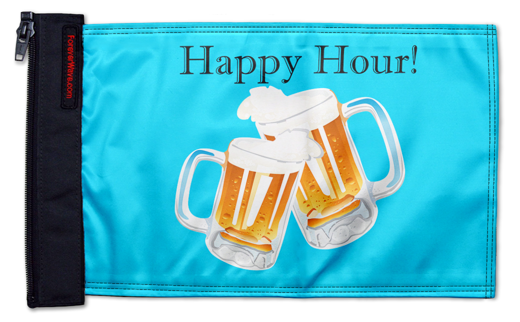 Happy Hour Beers 12"x18" Forever Wave Flag for Golf Carts