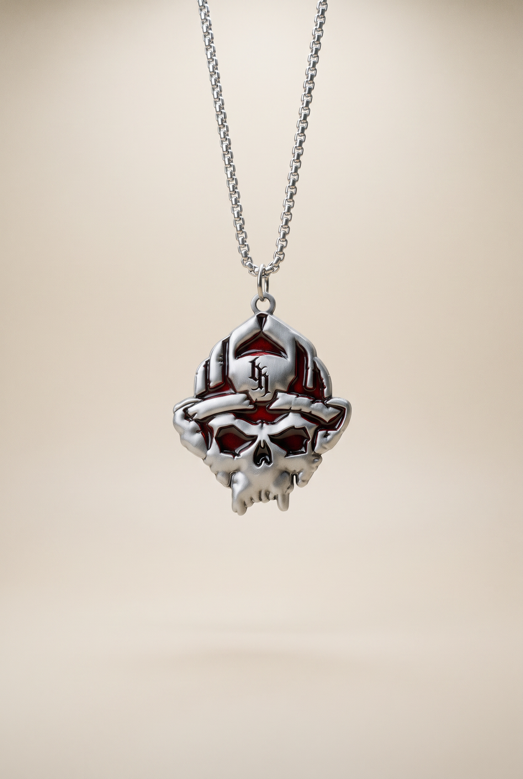 Limited Edition Black Helmet Skull Logo Fight Fire Translucent Red Pendant