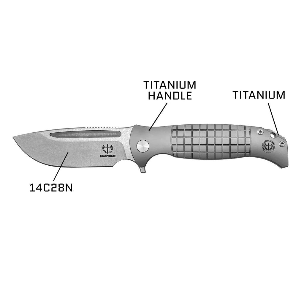 Sharp Blade - 14C28N Steel 3.86" Blade, Titanium Handle Premium EDC Pocket Knife
