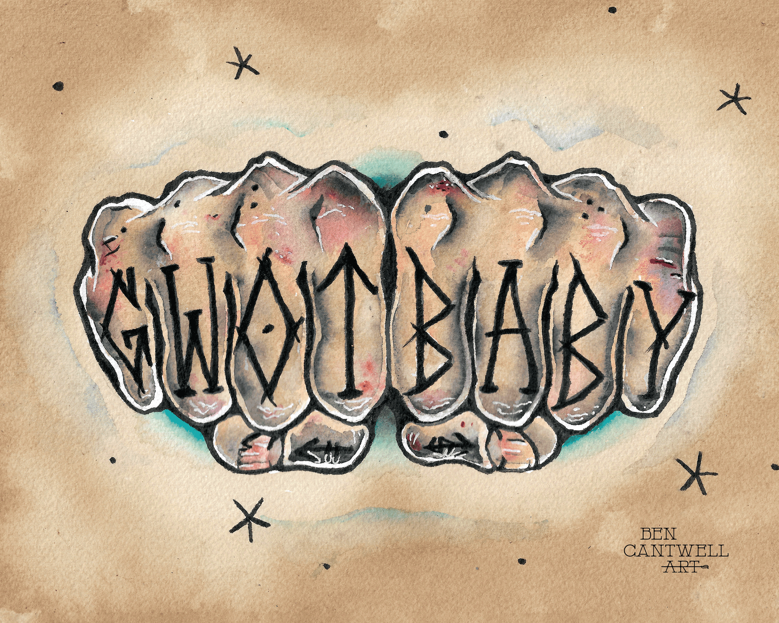 GWOT baby knuckle tattoo