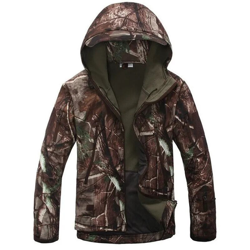 Men Military Tactical Hiking Jacket Outdoor Windproof Fleece Thermal Sport Waterproof Hunting Clothes Hooded Army Camo Outerwear