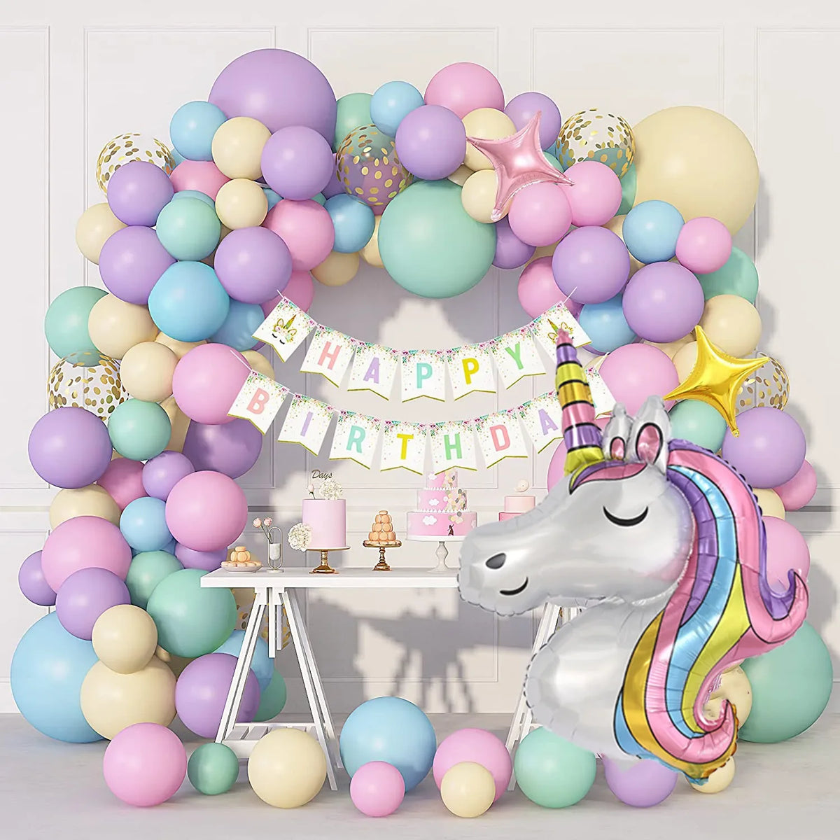 147pcs Unicorn Birthday Balloons Arch Garland Kit Happy Birthday Banner for Girls Unicorn Birthday Party Decorations