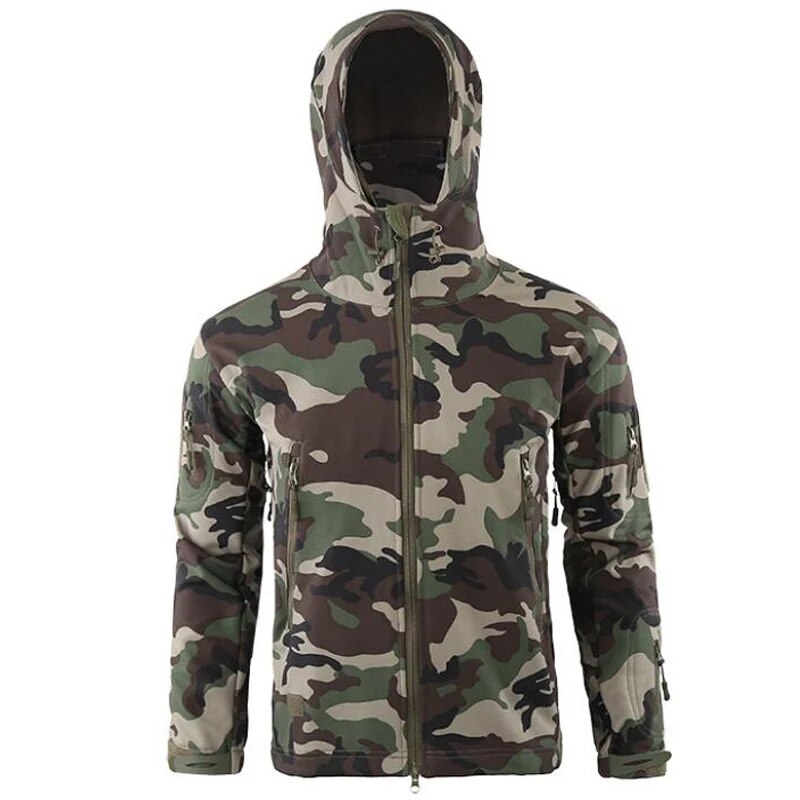 Men Military Tactical Hiking Jacket Outdoor Windproof Fleece Thermal Sport Waterproof Hunting Clothes Hooded Army Camo Outerwear