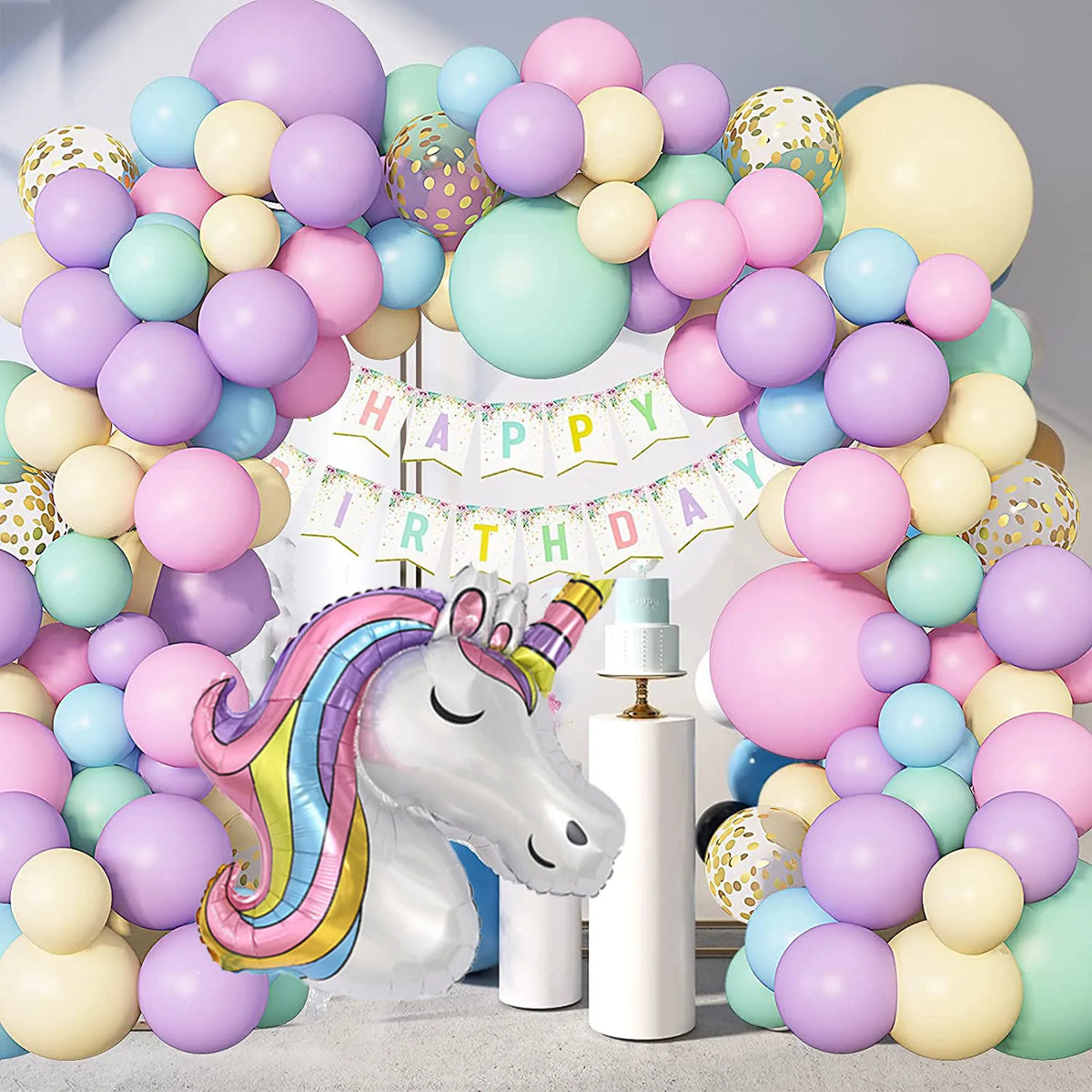 147pcs Unicorn Birthday Balloons Arch Garland Kit Happy Birthday Banner for Girls Unicorn Birthday Party Decorations