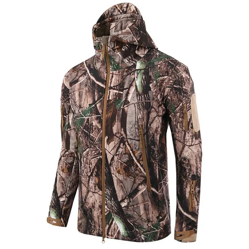 Men Military Tactical Hiking Jacket Outdoor Windproof Fleece Thermal Sport Waterproof Hunting Clothes Hooded Army Camo Outerwear