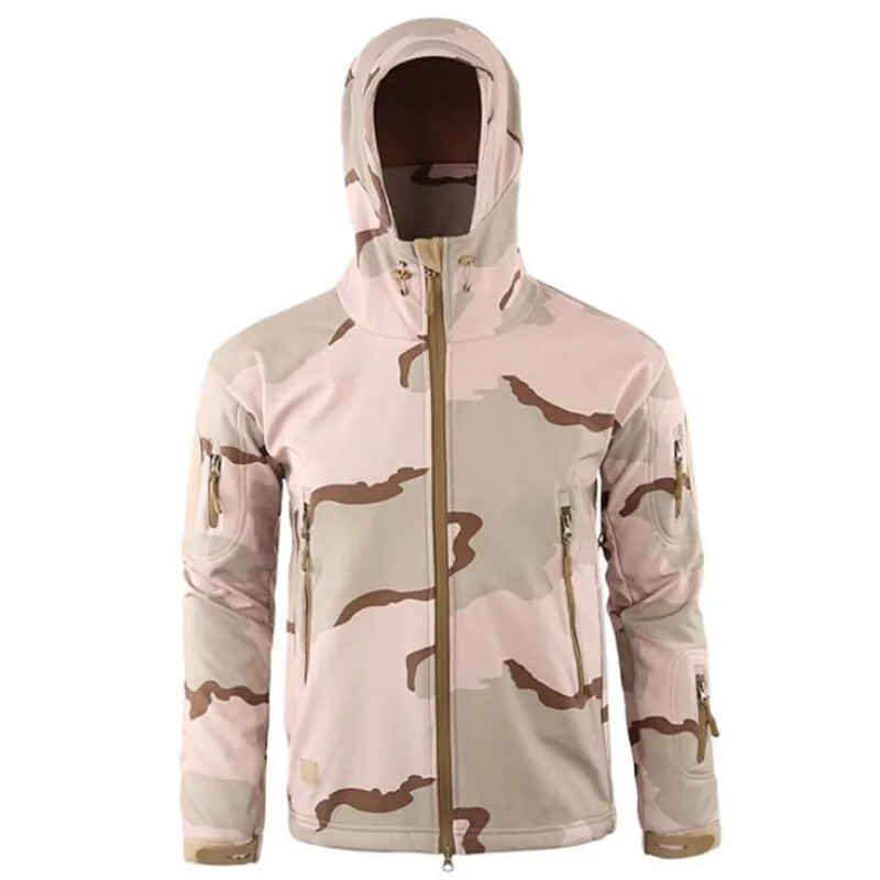 Men Military Tactical Hiking Jacket Outdoor Windproof Fleece Thermal Sport Waterproof Hunting Clothes Hooded Army Camo Outerwear