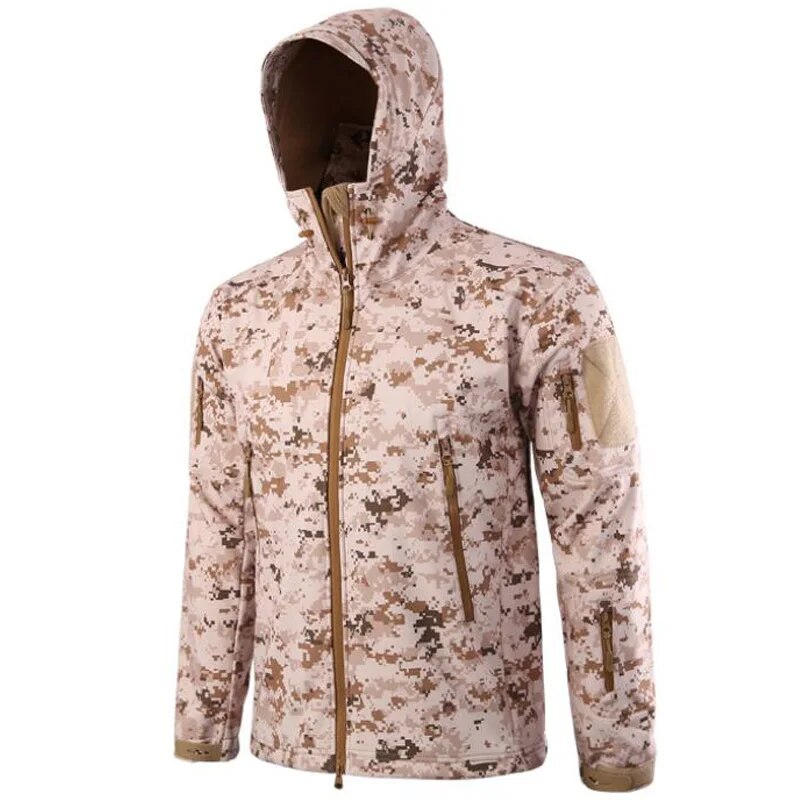 Men Military Tactical Hiking Jacket Outdoor Windproof Fleece Thermal Sport Waterproof Hunting Clothes Hooded Army Camo Outerwear