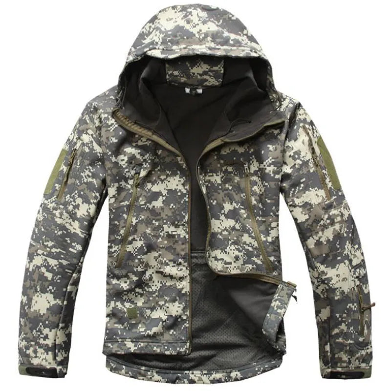 Men Military Tactical Hiking Jacket Outdoor Windproof Fleece Thermal Sport Waterproof Hunting Clothes Hooded Army Camo Outerwear