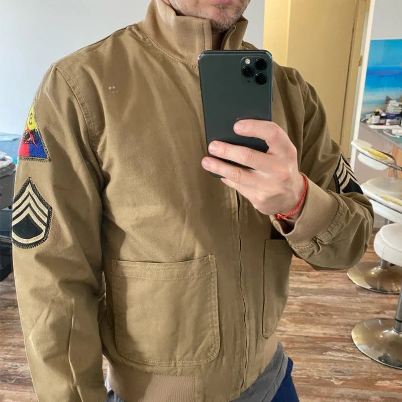 Fury Brad Pitt WW2 US Army Military Tanker Jackets Khaki Cotton Field Combat Outwear Uniforms Spring Autumn Lightweight Coats
