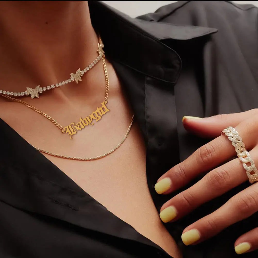 New Multi Layer Butterfly Dragon Charms Crystal Necklaces For Women Punk Golden Angel Letter Clavicle Chain Hiphop Gifts Jewelry