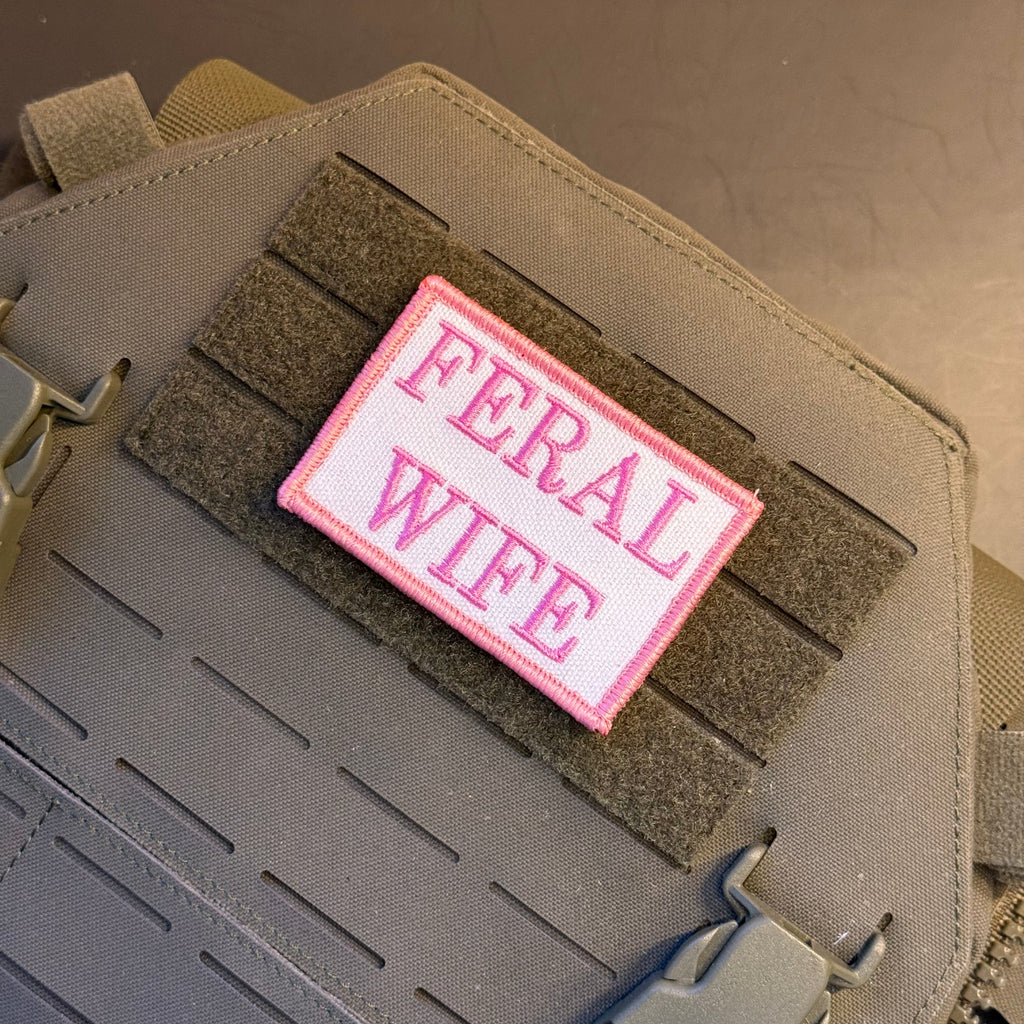 Feral Wife Funny Morale Patch, 2x3" | Made in USA | VELCRO® Brand Hook Backing