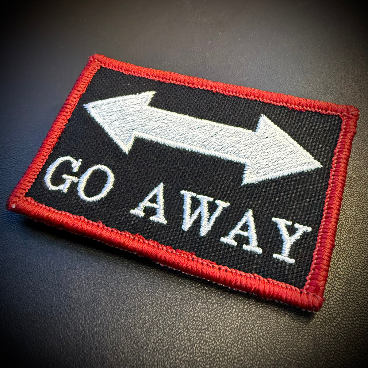 Go Away Funny Morale Patch | Made in USA | VELCRO® Brand Hook Backing
