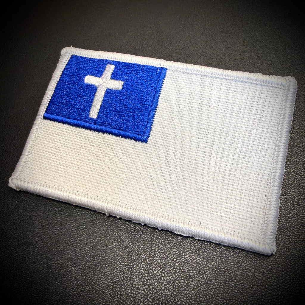Tactical and White/Blue Christian Flag Patches, 2x3.5" | Made in USA | VELCRO® Brand Hook Backing