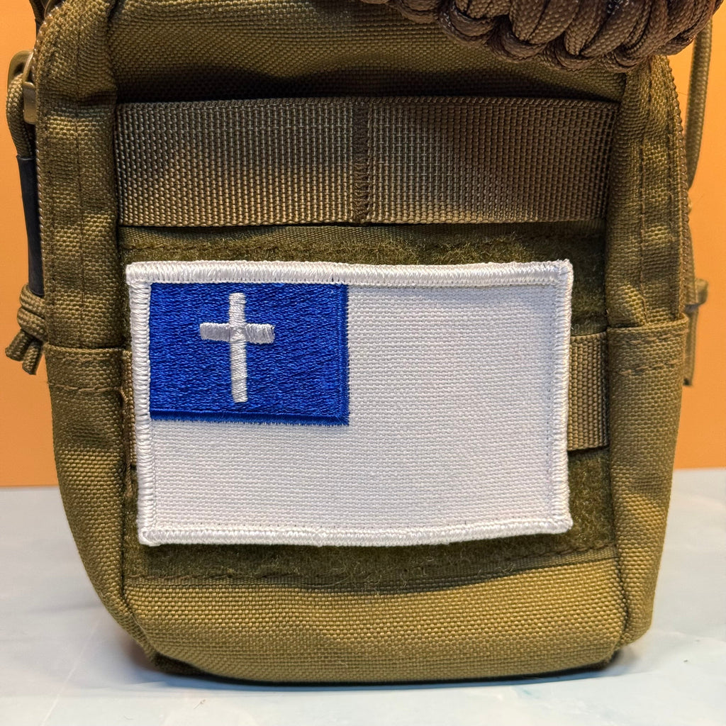Tactical and White/Blue Christian Flag Patches, 2x3.5" | Made in USA | VELCRO® Brand Hook Backing